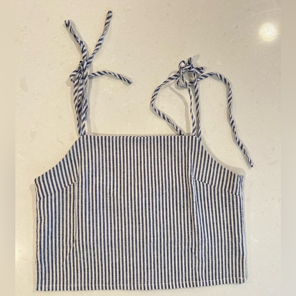 Brandy Melville White and Blue Striped Tank Top